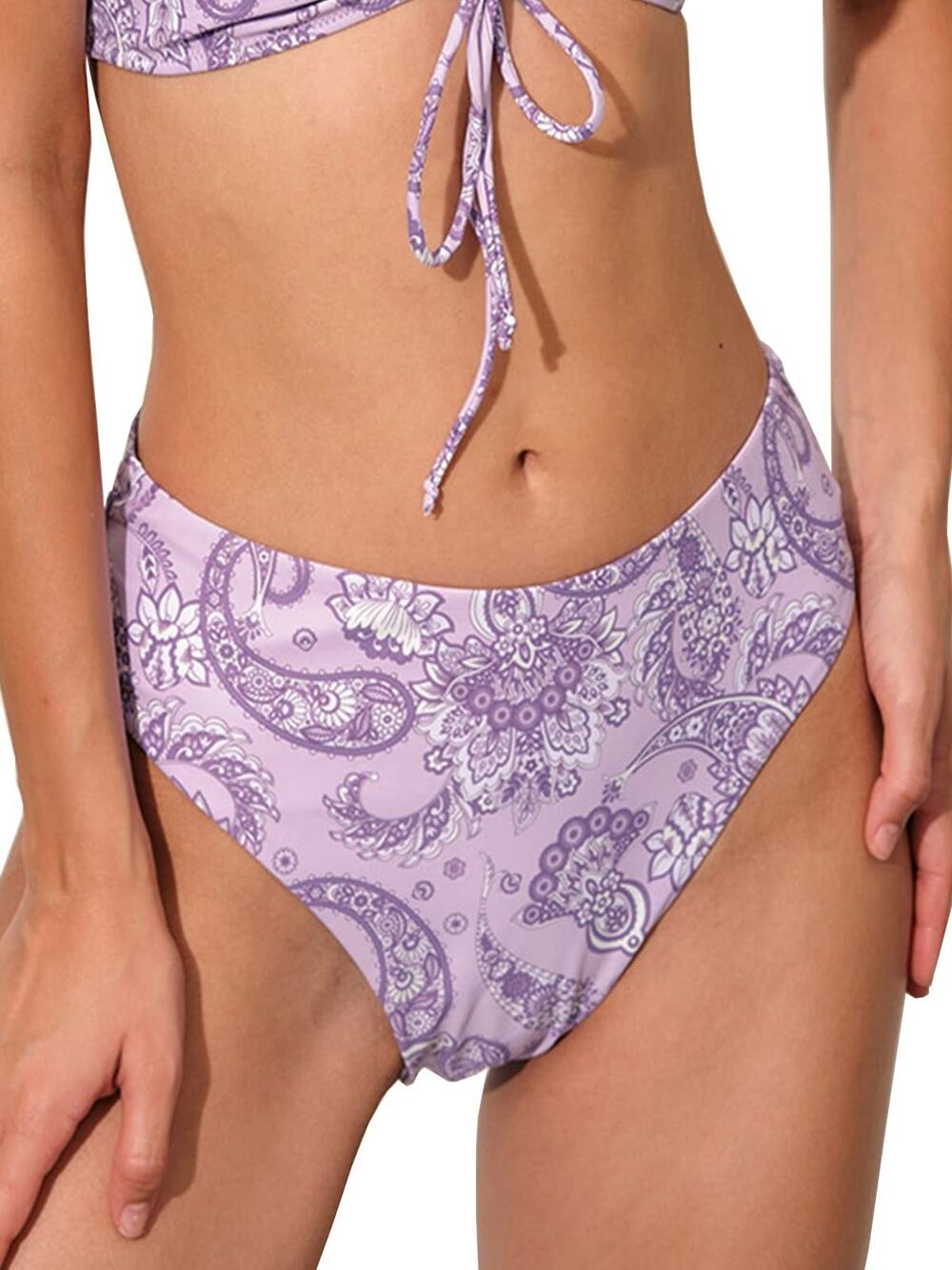 AERFLOOP Womens S Bikini Bottom High Waisted Lavender Purple Paisley Swimsuit